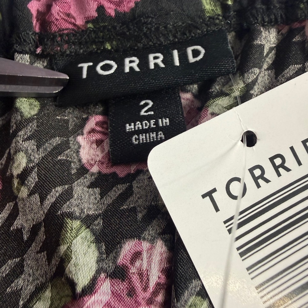 New Torrid Maxi Woven Jacquard Lace Trim Cami Dress Pink Rose Black Floral 2X - Picture 8 of 9